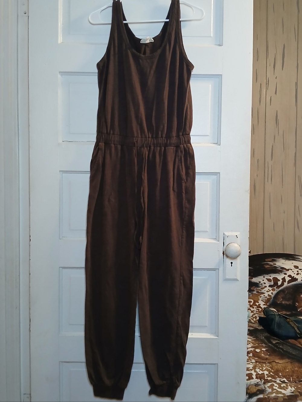 Listicle Brown Sleeveless Jumpsuit Womens Medium Elastic Waist Jogger Casual